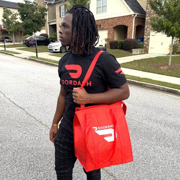 Reflective DoorDash Tshirt Food Delivery Driver (Red Black Dash T-shirt) - Picture 7 of 12